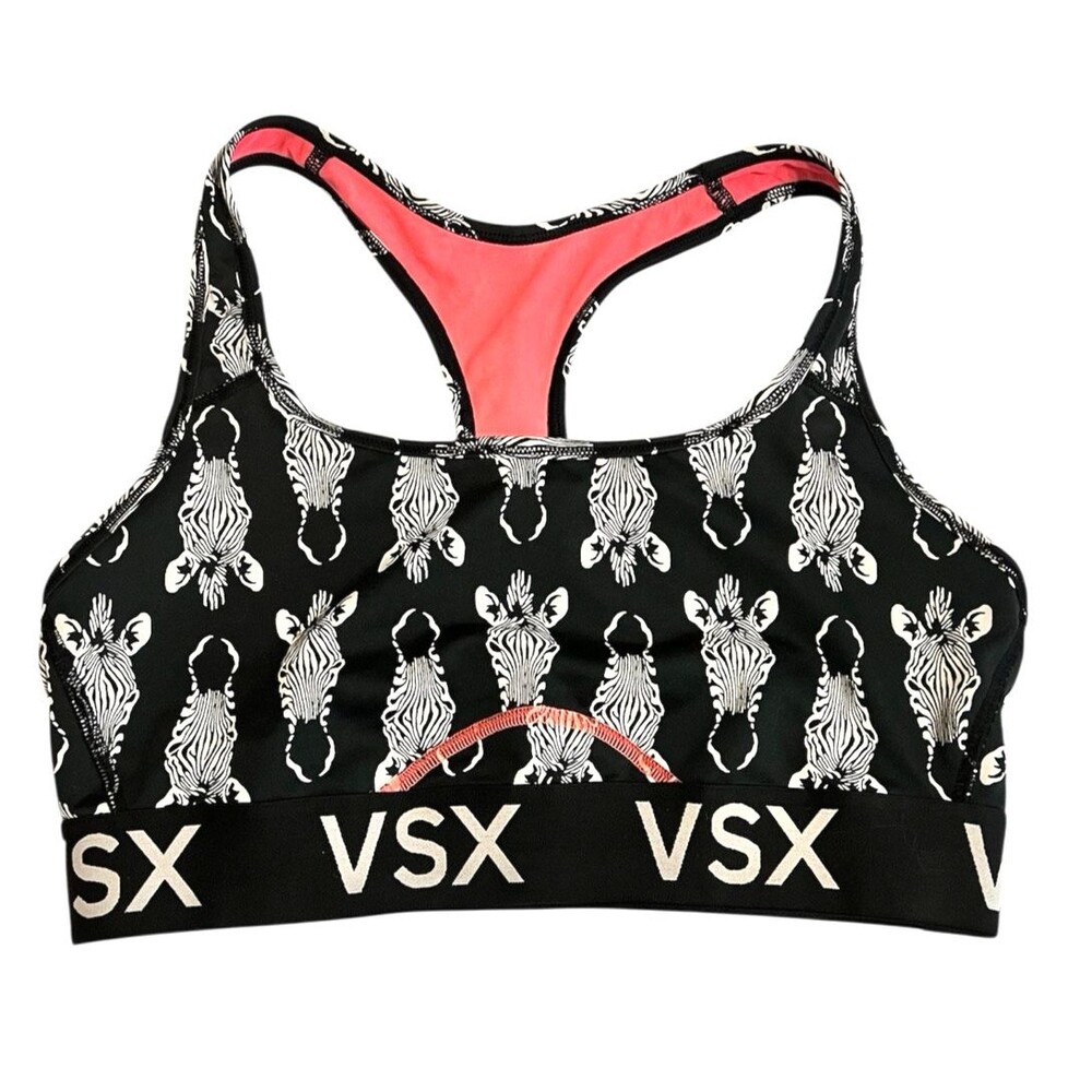 Victoria's Secret VSX SPORT Bra Black/White/Pink Zebra Print Racerback Large